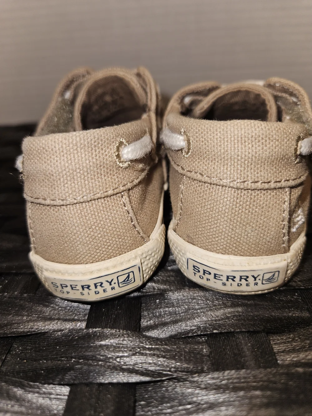 Sperry Tan Canvas Baby Boat Shoes with White Laces